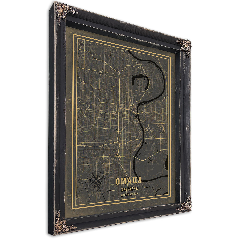 Framed Omaha Vintage Map - Ornate Embellishment Frame with Print