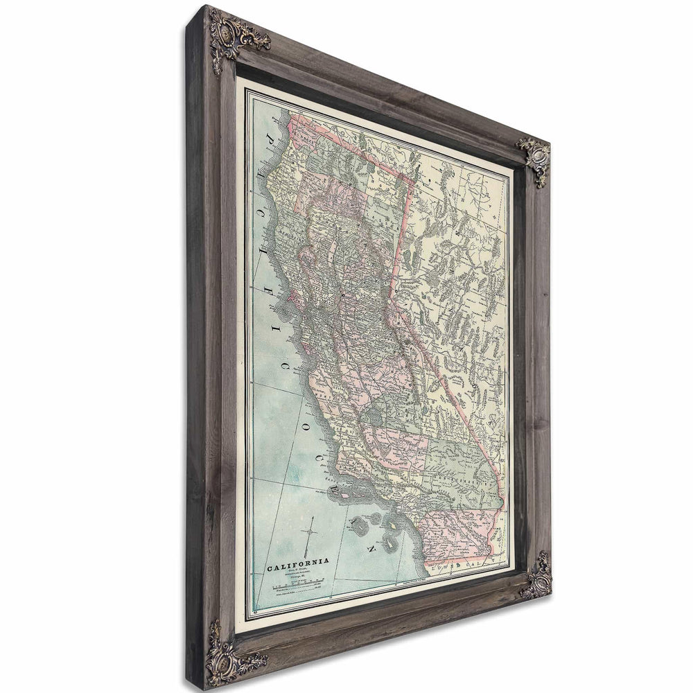 Framed California Vintage Map - Ornate Embellishment Frame with Print