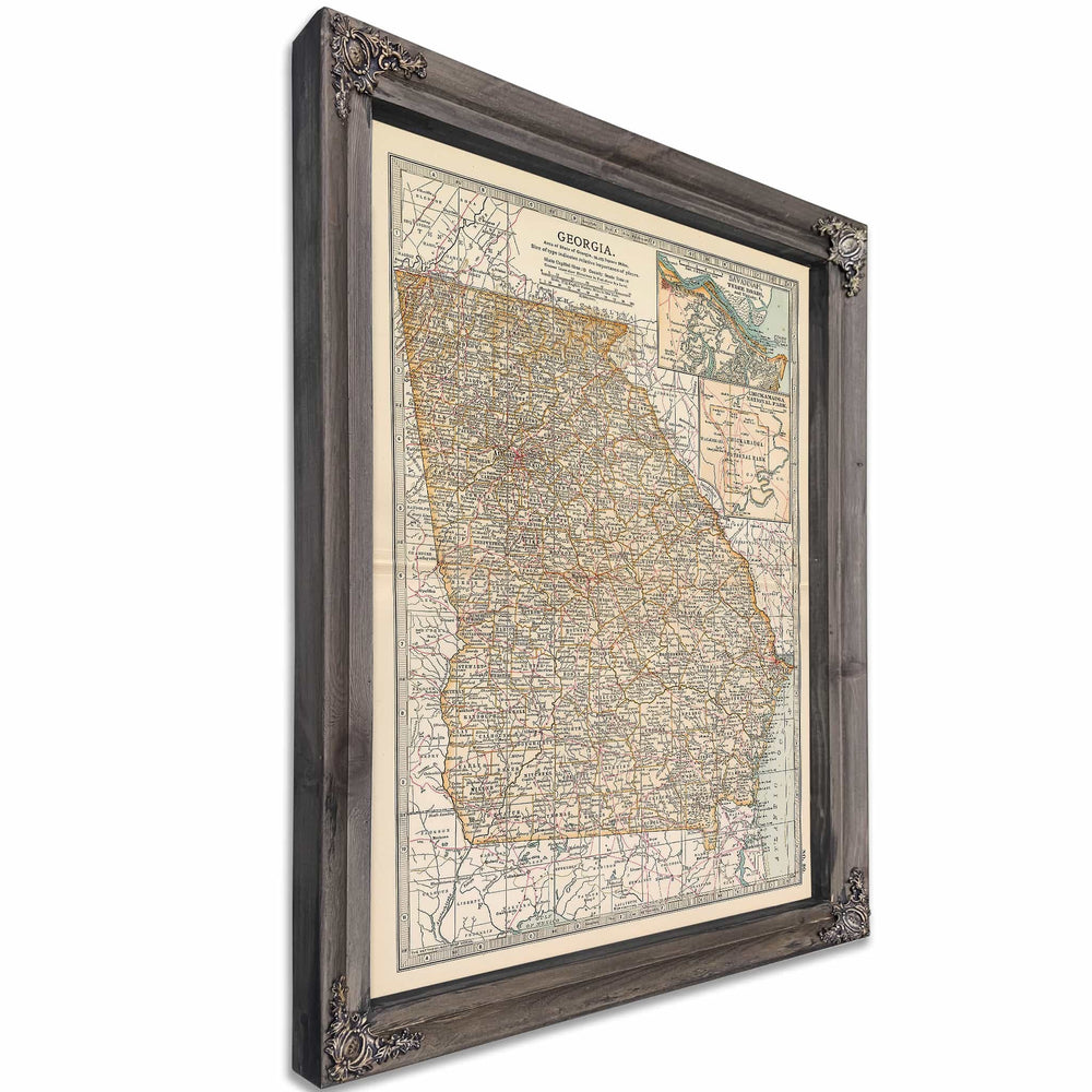 Framed Georgia Vintage Map - Ornate Embellishment Frame with Print