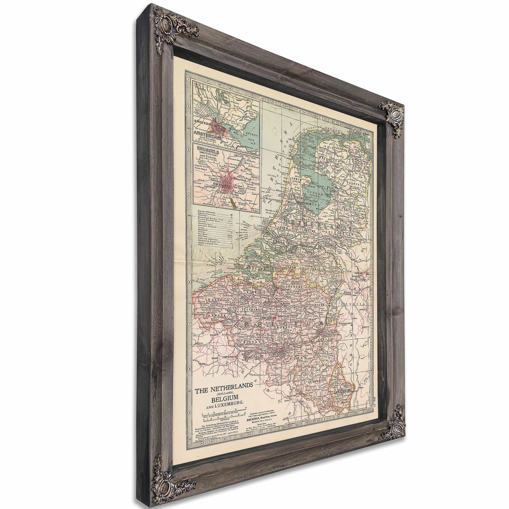 Framed Netherlands Vintage Map - Ornate Embellishment Frame with Print