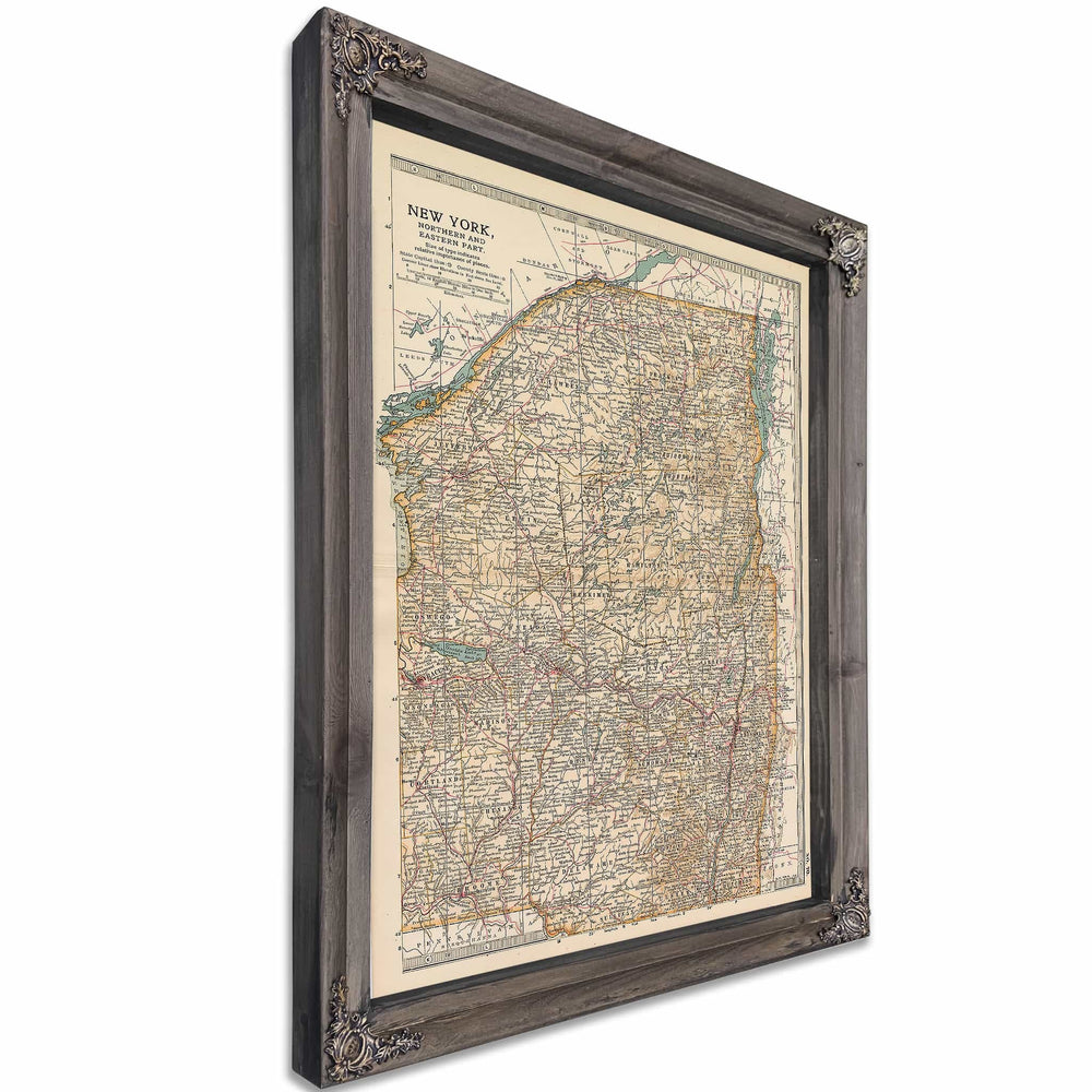 Framed New York, Northern, And Eastern Part Vintage Map - Ornate Embellishment Frame with Print