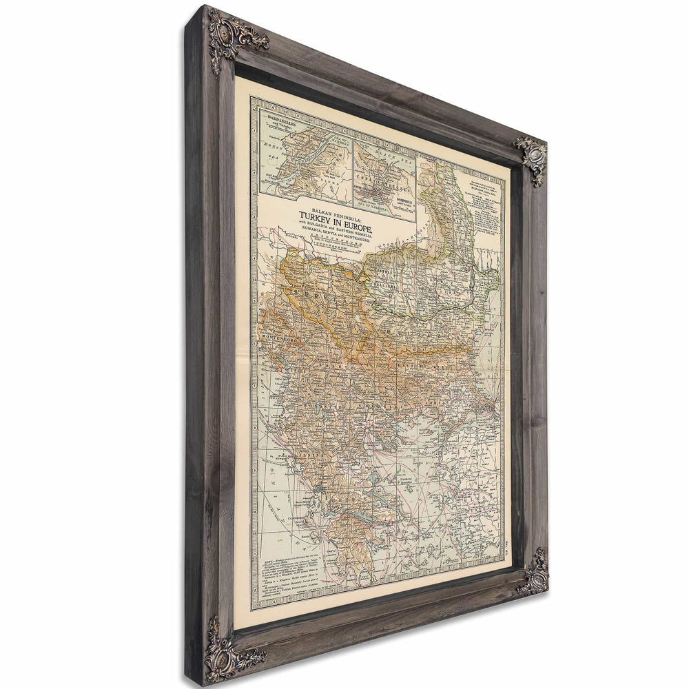 Framed Turkey Vintage Map - Ornate Embellishment Frame with Print