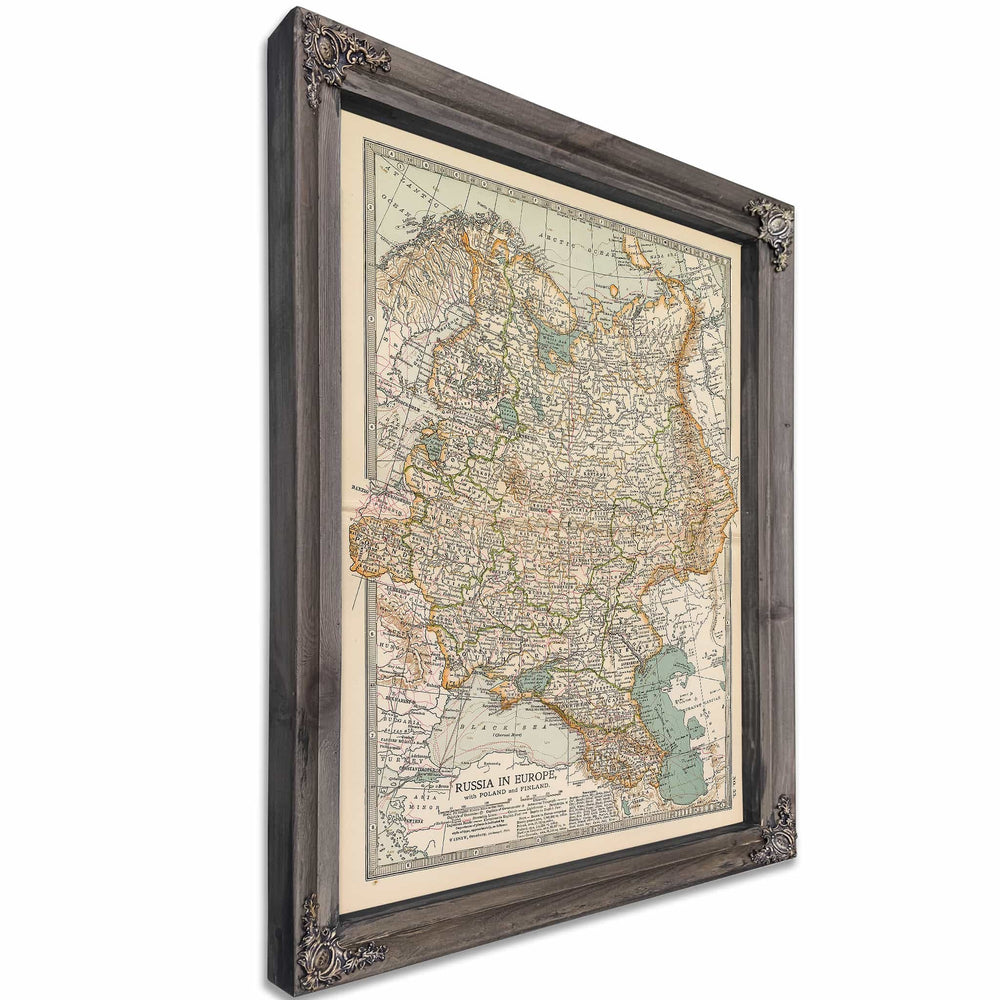 Framed Russia Europe Vintage Map - Ornate Embellishment Frame with Print