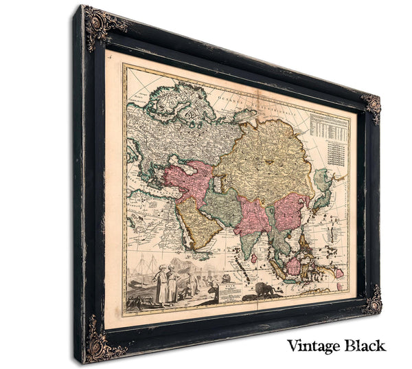 Framed Asiae in Tabula Vintage Map - Ornate Embellishment Frame with Print