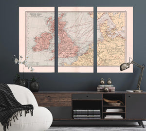 Framed British Isles, North Sea, and adjoining countries Vintage Map - Ornate Embellishment Frame with Print