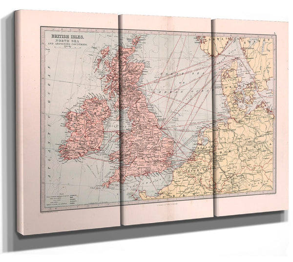 Framed British Isles, North Sea, and adjoining countries Vintage Map - Ornate Embellishment Frame with Print