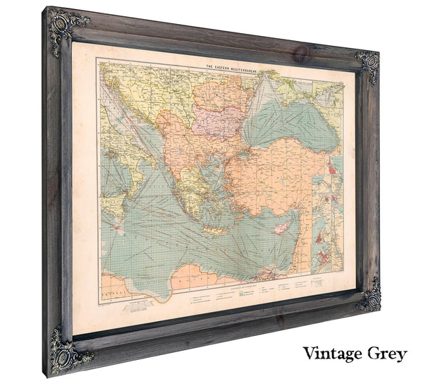 Framed The Eastern Mediterranean Vintage Map - Ornate Embellishment Frame with Print