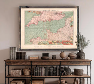 Framed The English Channel Vintage Map - Ornate Embellishment Frame with Print