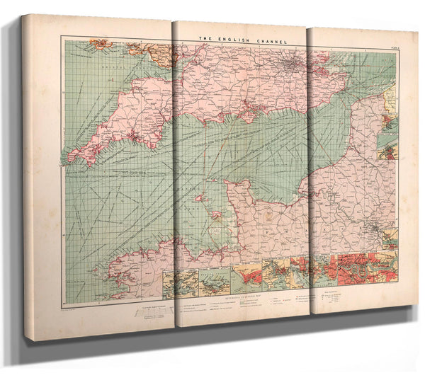 Framed The English Channel Vintage Map - Ornate Embellishment Frame with Print