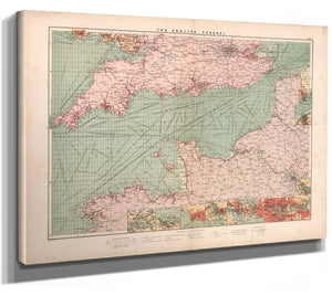 Framed The English Channel Vintage Map - Ornate Embellishment Frame with Print