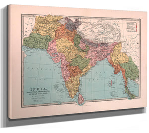 Framed India, Afghanistan, Beloochistan, Burmah and Siam 1987 Vintage Map - Ornate Embellishment Frame with Print