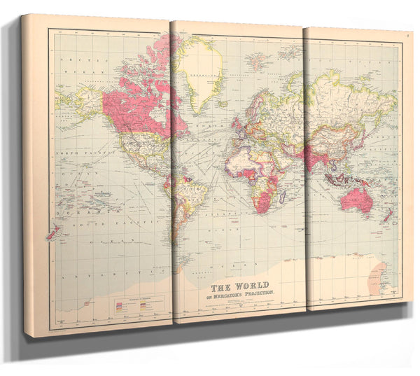 Framed The world on Mercator's projection Vintage Map - Ornate Embellishment Frame with Print