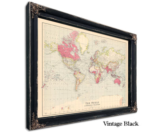 Framed The world on Mercator's projection Vintage Map - Ornate Embellishment Frame with Print