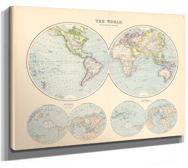 Framed The World on a Plane of a Meridian Vintage Map - Ornate Embellishment Frame with Print