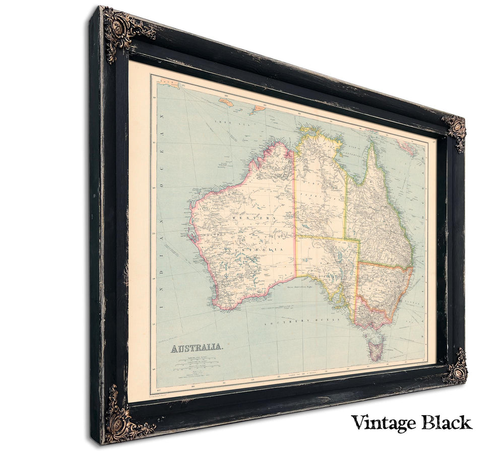 Framed Australia Vintage Map - Ornate Embellishment Frame with Print