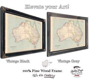 Framed Australia Vintage Map - Ornate Embellishment Frame with Print