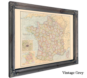 Framed France Vintage Map - Ornate Embellishment Frame with Print