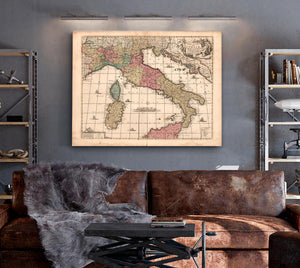 Framed Novissima et Accuratissima Totius Italiae Corsicae et Sardiniae Vintage Map - Ornate Embellishment Frame with Print