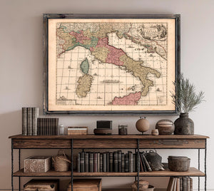 Framed Novissima et Accuratissima Totius Italiae Corsicae et Sardiniae Vintage Map - Ornate Embellishment Frame with Print