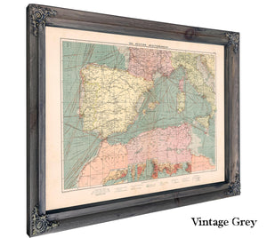 Framed The Western Mediterranean Vintage Map - Ornate Embellishment Frame with Print