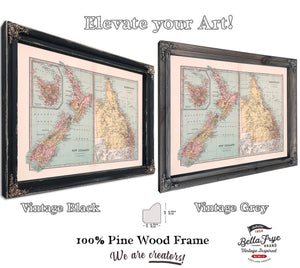 Framed Queensland Vintage Map - Ornate Embellishment Frame with Print