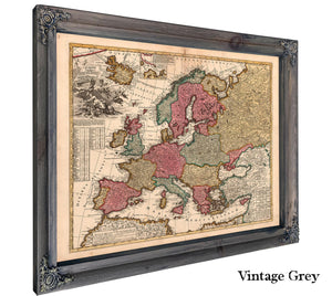 Framed Europae in Tabula Geographica Delineatio Vintage Map - Ornate Embellishment Frame with Print