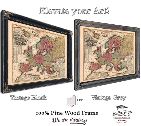 Framed Europae in Tabula Geographica Delineatio Vintage Map - Ornate Embellishment Frame with Print