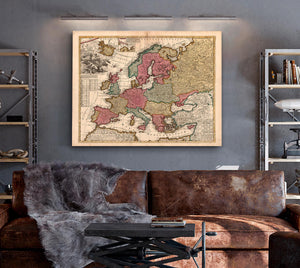 Framed Europae in Tabula Geographica Delineatio Vintage Map - Ornate Embellishment Frame with Print