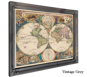 Framed Novissima Totius Terrarum Orbis Tabula Auctore Nicolao Visscher Vintage Map - Ornate Embellishment Frame with Print