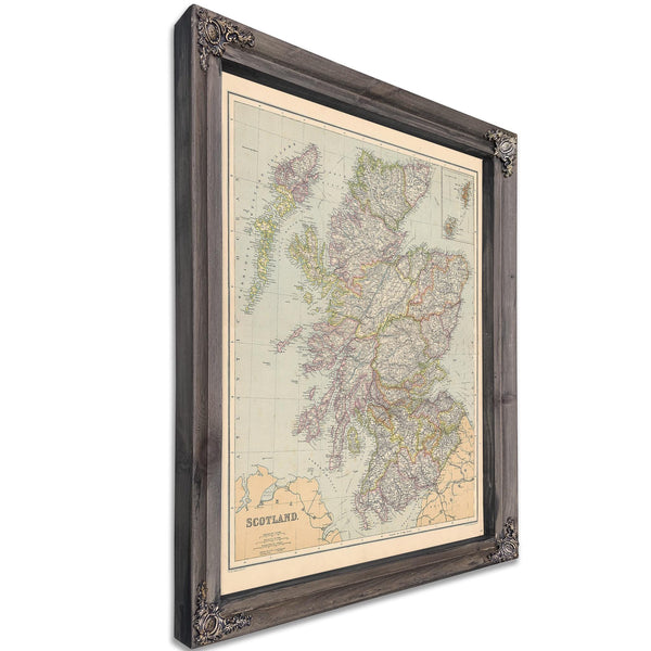 Framed Scotland Vintage Map - Ornate Embellishment Frame with Print