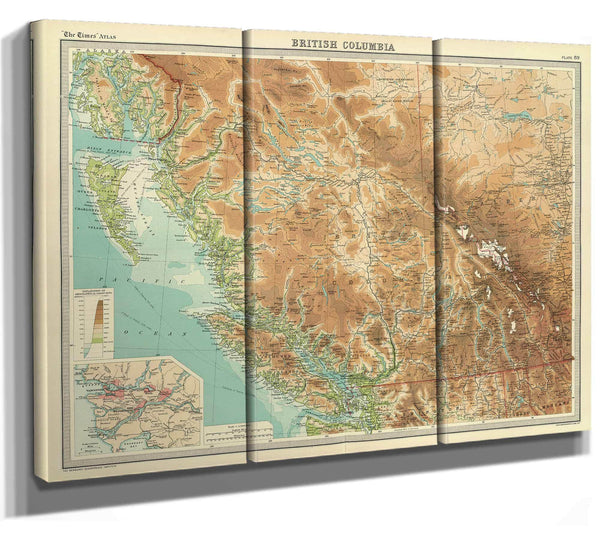 Framed British Columbia Vintage Map - Ornate Embellishment Frame with Print