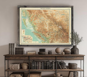 Framed British Columbia Vintage Map - Ornate Embellishment Frame with Print