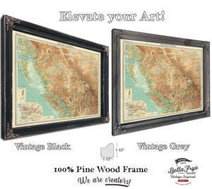 Framed British Columbia Vintage Map - Ornate Embellishment Frame with Print