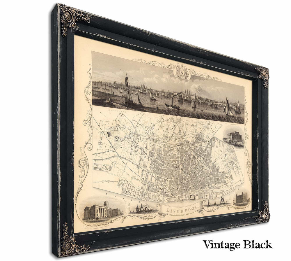 Framed Liverpool Vintage Map - Ornate Embellishment Frame with Print