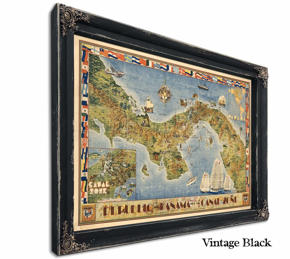 Framed Panama Vintage Map - Ornate Embellishment Frame with Print