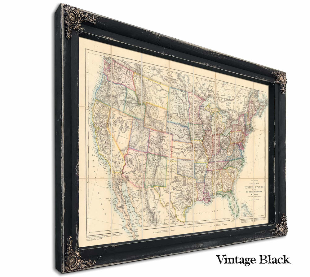 Framed United States Vintage Map - Ornate Embellishment Frame with Print