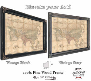 Framed Asia Vintage Map - Ornate Embellishment Frame with Print