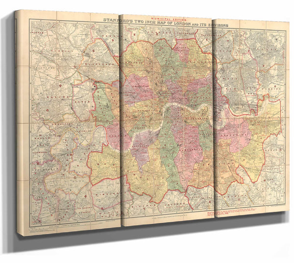 Framed London and Its Environs Vintage Map - Ornate Embellishment Frame with Print