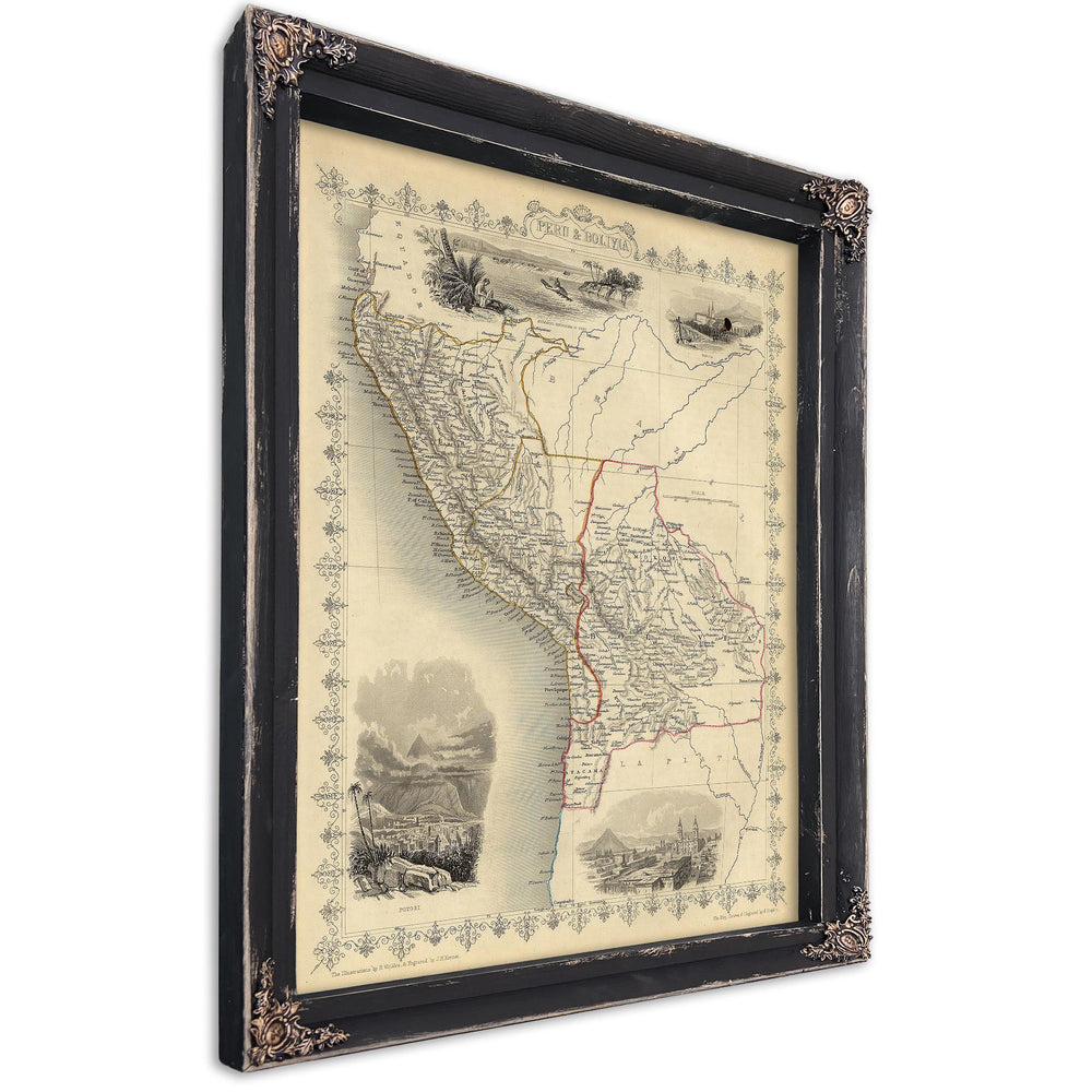 Framed Peru & Bolivia Vintage Map - Ornate Embellishment Frame with Print