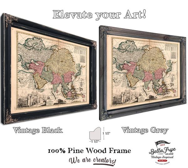 Framed Asiae in Tabula Vintage Map - Ornate Embellishment Frame with Print