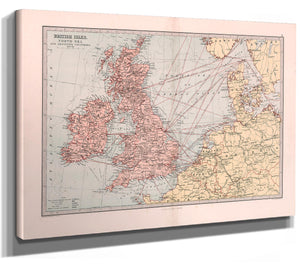 Framed British Isles, North Sea, and adjoining countries Vintage Map - Ornate Embellishment Frame with Print