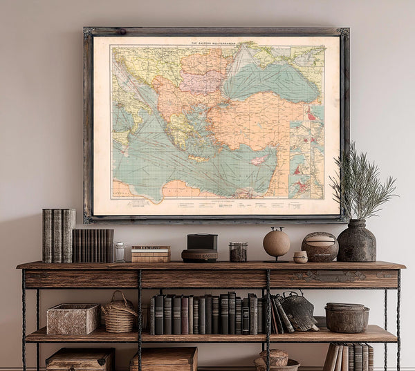 Framed The Eastern Mediterranean Vintage Map - Ornate Embellishment Frame with Print