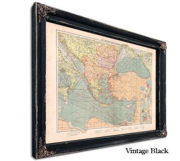 Framed The Eastern Mediterranean Vintage Map - Ornate Embellishment Frame with Print