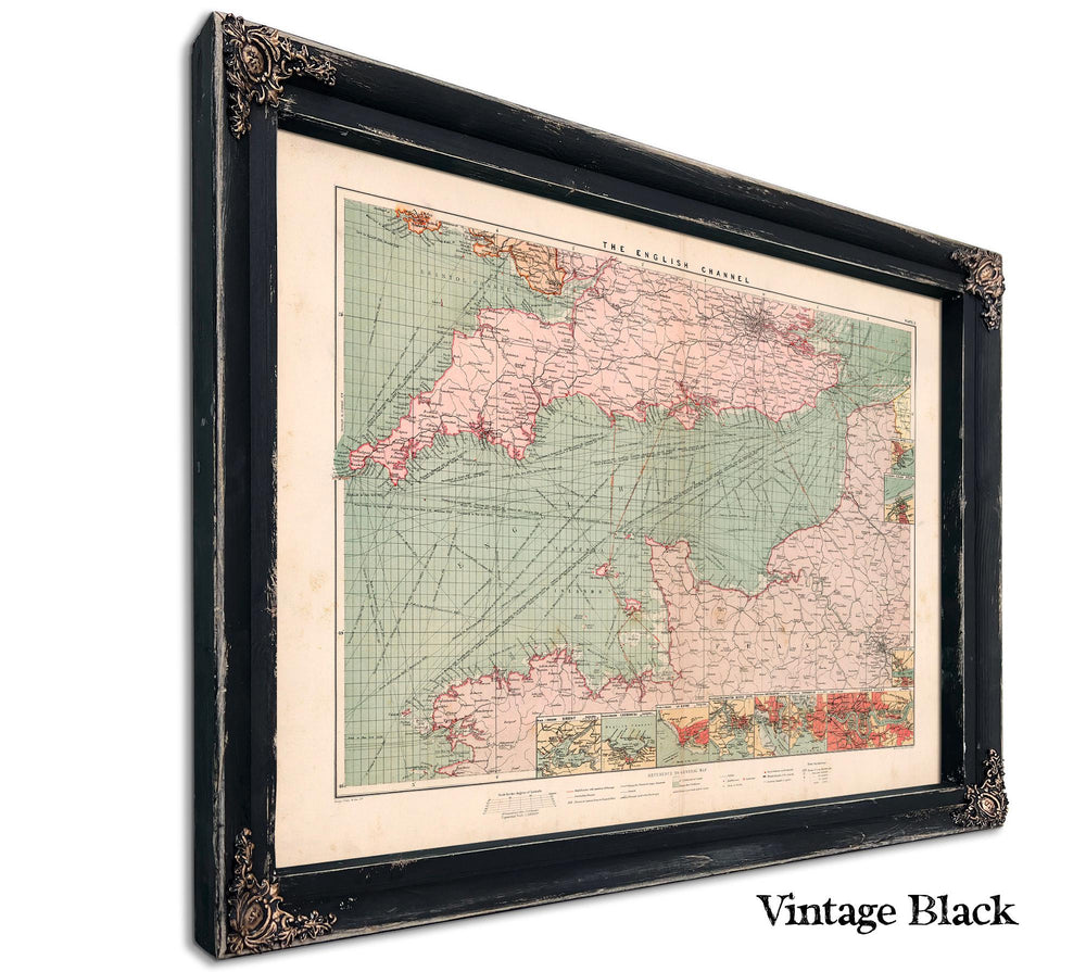 Framed The English Channel Vintage Map - Ornate Embellishment Frame with Print