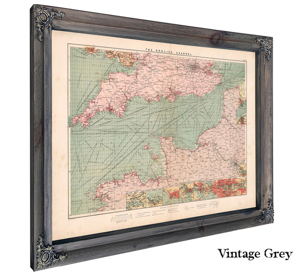 Framed The English Channel Vintage Map - Ornate Embellishment Frame with Print