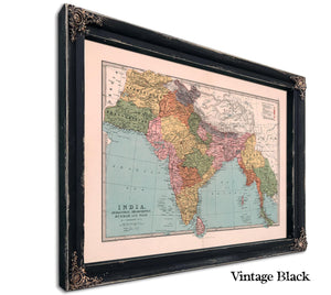 Framed India, Afghanistan, Beloochistan, Burmah and Siam 1987 Vintage Map - Ornate Embellishment Frame with Print