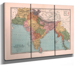 Framed India, Afghanistan, Beloochistan, Burmah and Siam 1987 Vintage Map - Ornate Embellishment Frame with Print