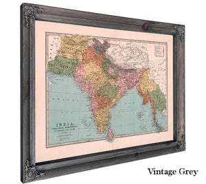 Framed India, Afghanistan, Beloochistan, Burmah and Siam 1987 Vintage Map - Ornate Embellishment Frame with Print