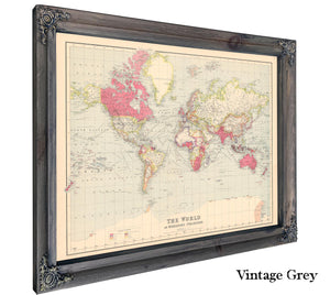 Framed The world on Mercator's projection Vintage Map - Ornate Embellishment Frame with Print