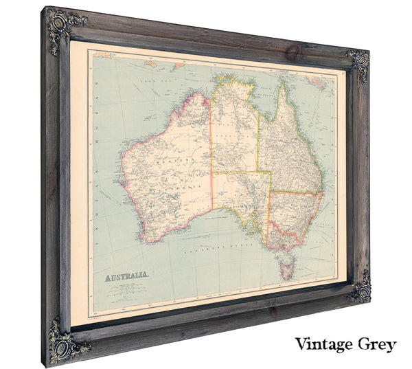 Framed Australia Vintage Map - Ornate Embellishment Frame with Print